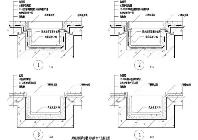 厨浴厕结构承槽明沟防水节点构造图CAD施工图设计_图1