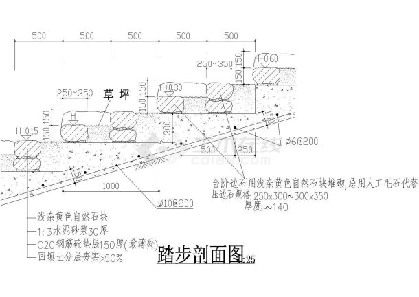 某校园道路踏步剖面图二-图一