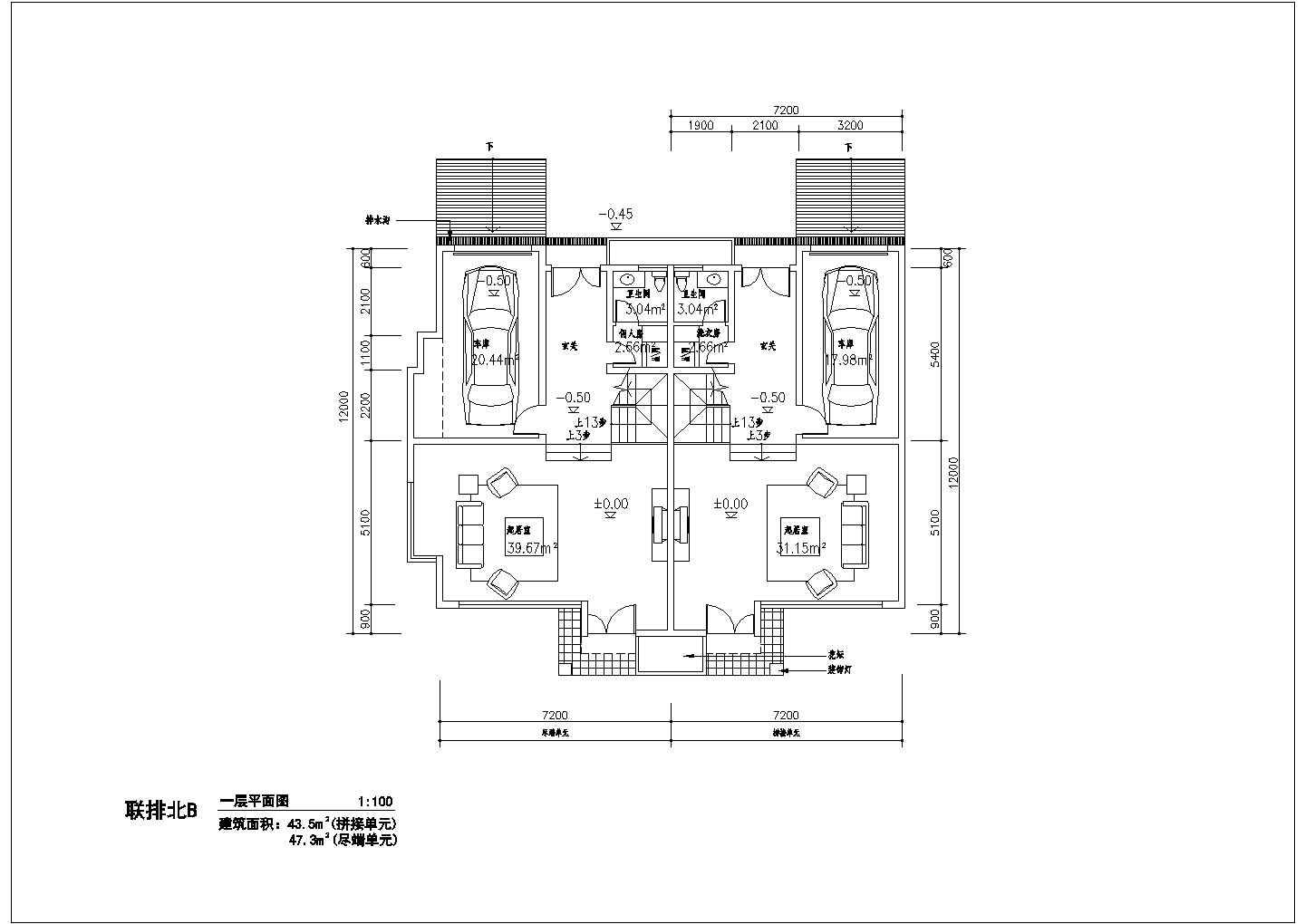 连排北b别墅详细设计施工全套建筑平立面CAD图纸