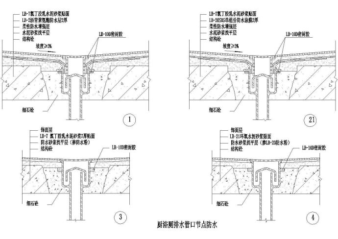 厨浴厕排水管口节点防水CAD施工图设计_图1