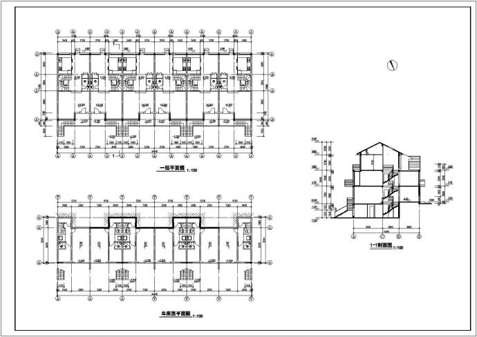 嘉兴市盛岸花园小区三层联排式住宅楼建筑设计CAD施工图（含车库层）_图1