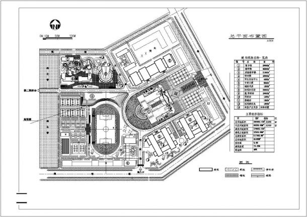 总用地面积246460.4平方米（约370亩）大学校规划总平面布置图1张 含建筑物名称一览表 主要经济指标cad施工图设计-图一
