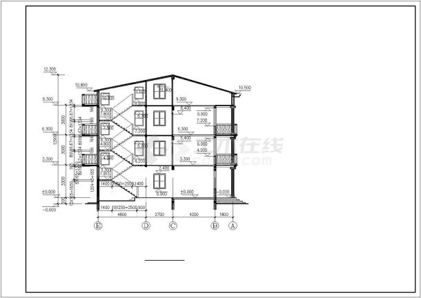 宜兴市某现代村镇1800平米4层砖混结构自建楼平立剖面设计CAD图纸-图二