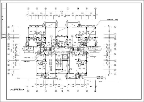 某小区占地370平米11层框架结构住宅楼全套建筑设计CAD图纸-图二