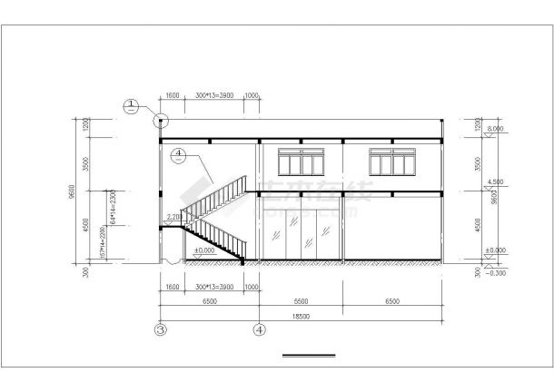 济宁市某工业区1900平米2层框架结构宿舍楼平立剖面设计CAD图纸-图一