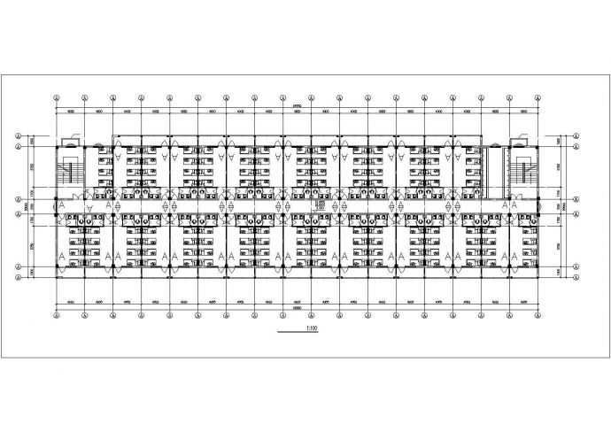 郑州市某工业区2900平米4层框架结构宿舍楼平立剖面设计CAD图纸_图1