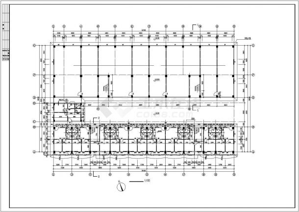某工业区3200平米五层框架结构宿舍楼平立剖面设计CAD图纸（底层商用）-图一