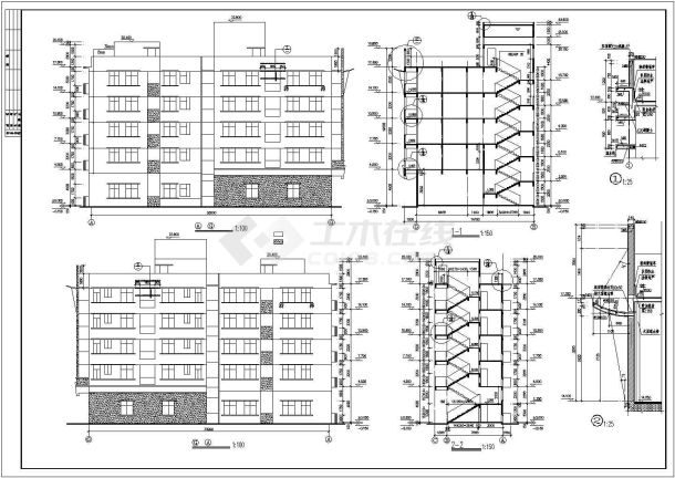 某工业区3200平米五层框架结构宿舍楼平立剖面设计CAD图纸（底层商用）-图二