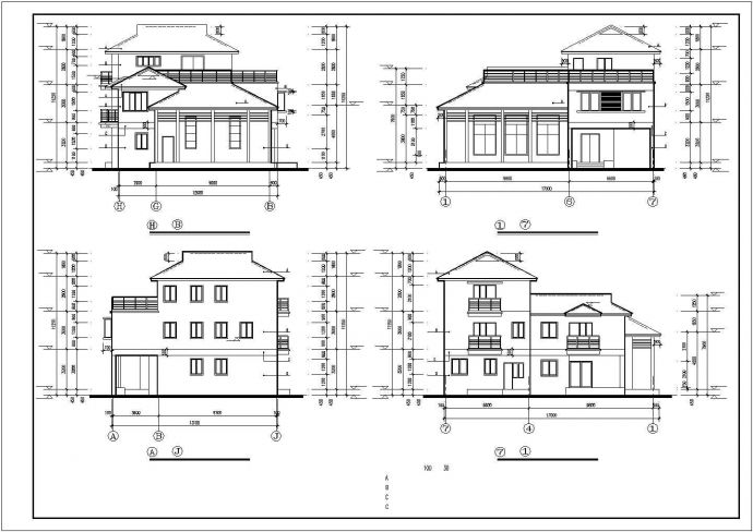 某三层小型别墅建施图纸（共5张图纸）_图1