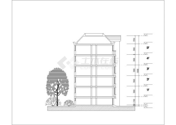 梧州市兰馨苑小区六层住宅楼立剖面设计CAD图纸（每层630平米）-图二