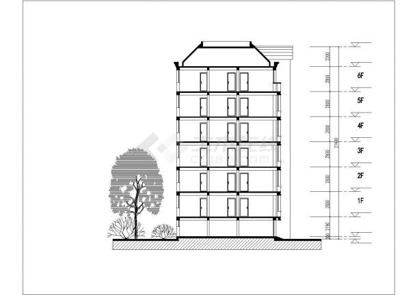 荆门市华富园小区六层住宅楼立剖面设计CAD图纸（每层520平米）-图二
