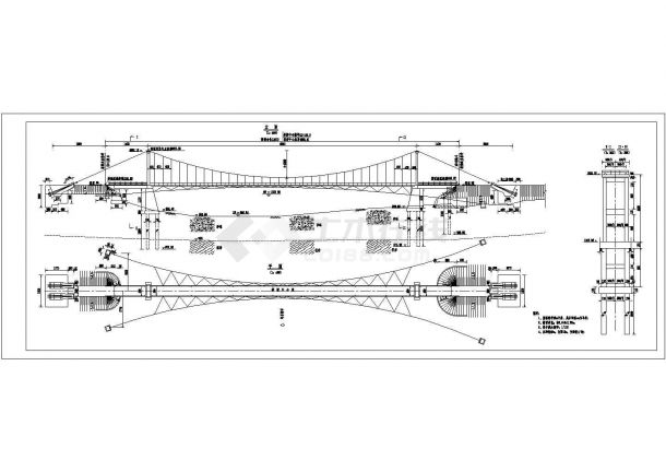 某92m跨人行悬索吊桥设计cad全套施工图（含效果图）-图一