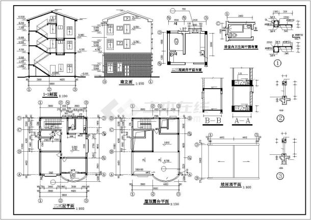 广元市某村镇300平米3层砖混结构民居楼结构设计CAD图纸-图二