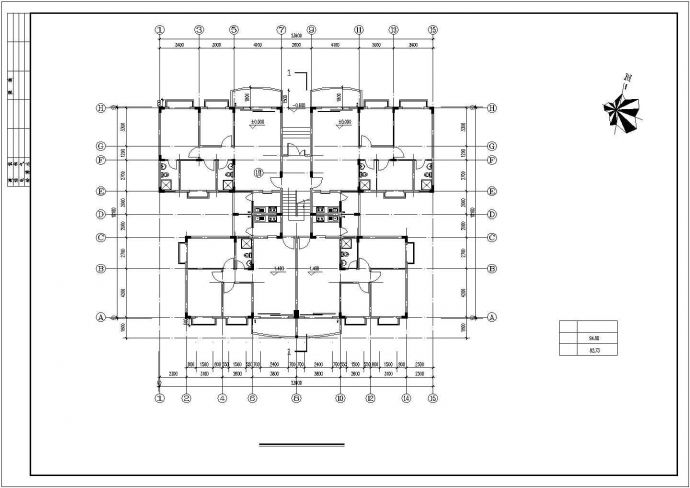 长23.6米 宽18.1米 七层复式1梯4户点式住宅楼设计图_图1