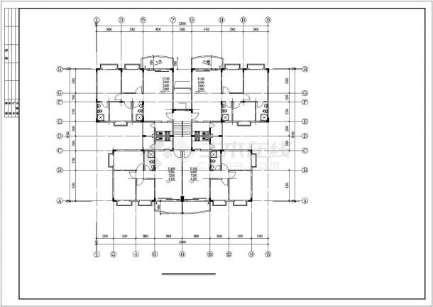 长23.6米 宽18.1米 七层复式1梯4户点式住宅楼设计图-图二