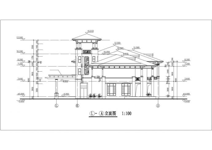 阜阳市某小区1600平米3层混合结构商务会所平立剖面设计CAD图纸_图1