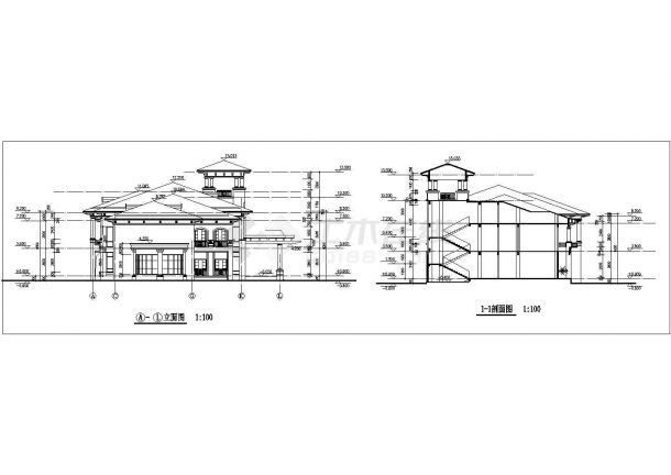 阜阳市某小区1600平米3层混合结构商务会所平立剖面设计CAD图纸-图二