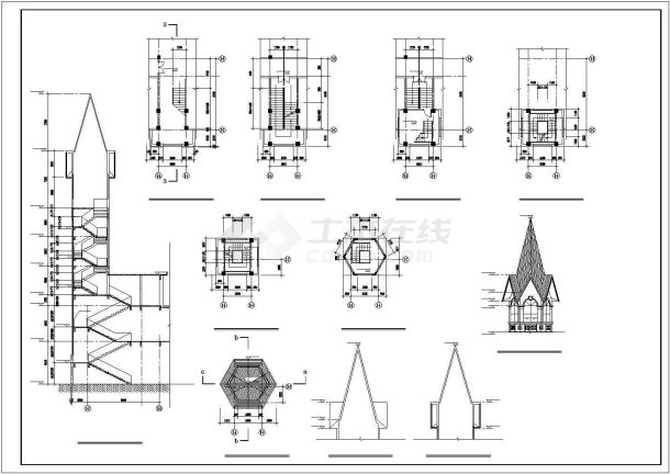 平湖80x23米左右3层框架V型结构社区会所平立剖面设计CAD图纸-图一