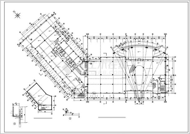 平湖80x23米左右3层框架V型结构社区会所平立剖面设计CAD图纸-图二