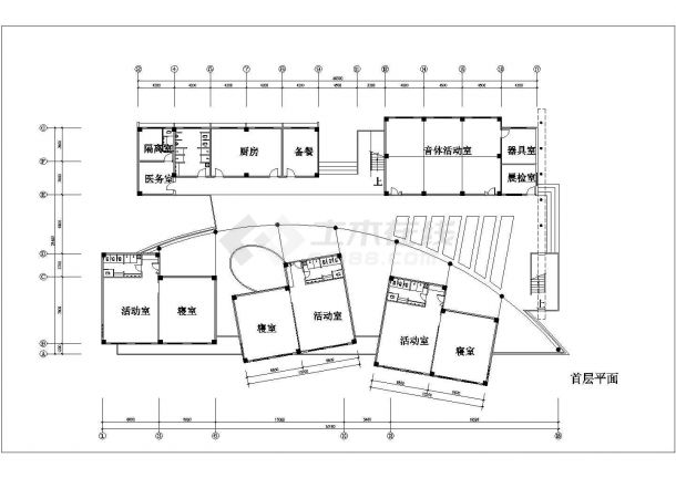 苏州市某附属幼儿园2200平米3层框架结构教学楼平立剖面设计CAD图纸-图二