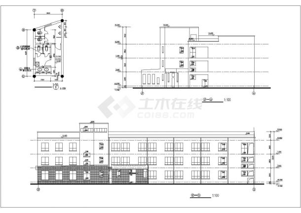 盐城市某社区幼儿园2500平米3层框架结构教学楼平立剖面设计CAD图纸-图二