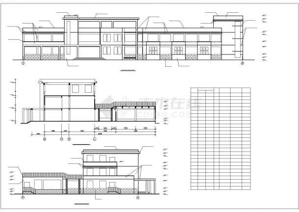 广州市某社区幼儿园2280平米3层框架教学楼平立剖面设计CAD图纸-图二