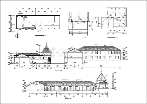 长沙某社区占地15702层框架结构艺术幼儿园平立剖面设计CAD图纸-图二