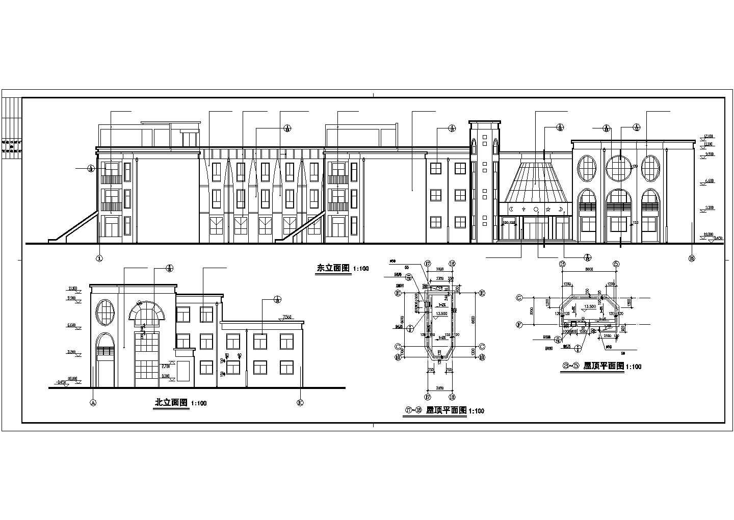 汾阳市某2500平米3层框架结构私立幼儿园平立剖面设计CAD图纸