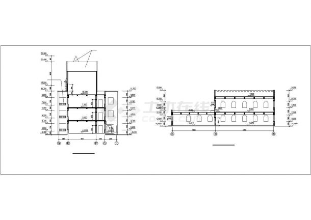 温州市某小区3层框架结构社区幼儿园平立剖面设计CAD图纸-图二