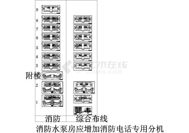  9层图书馆信息中心消防施工图设计（含各层平面及自动报警系统图）cad施工图设计-图一