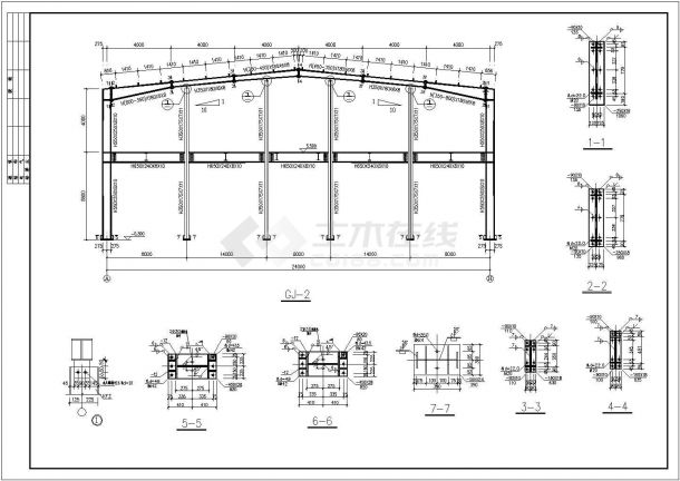 门式钢架车间结构设计CAD图-图二