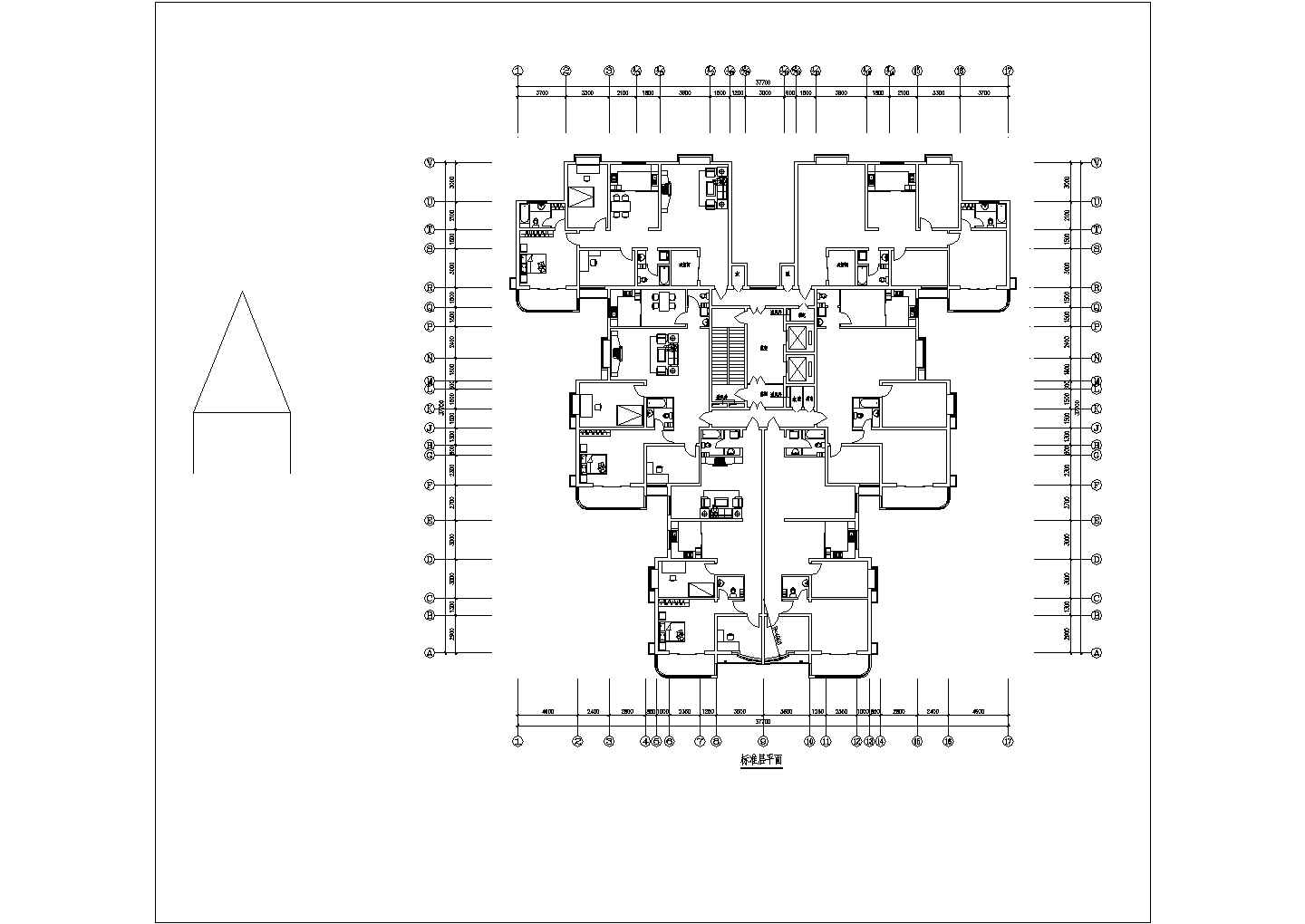 某点式高层户型详细设计施工全套建筑平立面CAD图纸