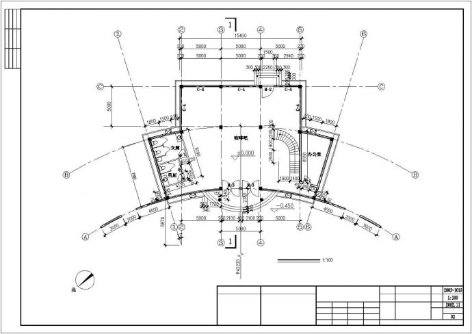 420平米2层钢混框架结构社区会所平立剖面设计CAD图纸_图1