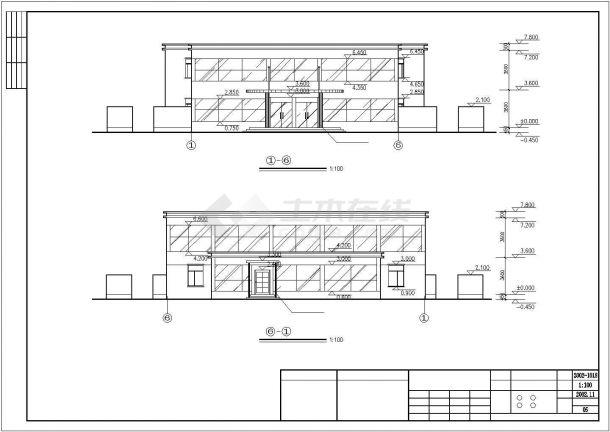 420平米2层钢混框架结构社区会所平立剖面设计CAD图纸-图二