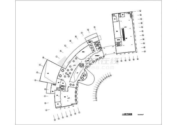 杭州某居住区2150平米3层框架结构休闲会所平立剖面设计CAD图纸-图二