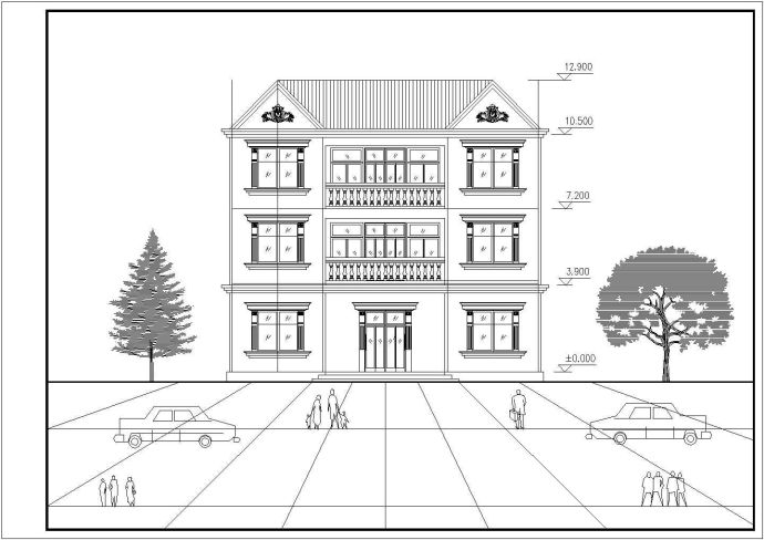 某高档小区三套三层住宅建筑设计cad图纸_图1