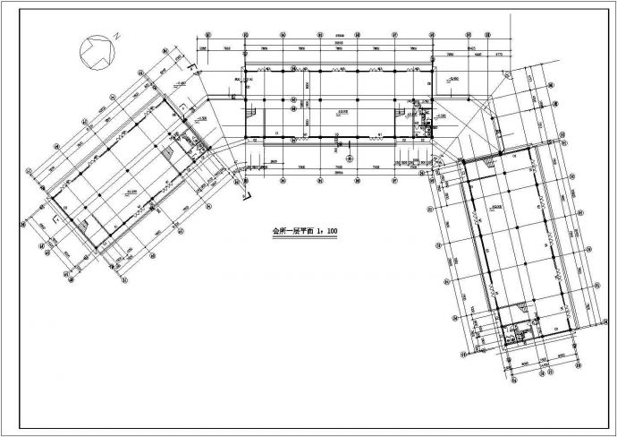 郑州某社区2600平米2层框架结构休闲中心平立剖面设计CAD图纸_图1