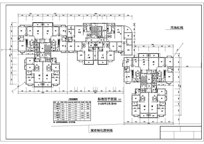 兰州安塞花园小区住宅楼1350平标准层平面设计CAD设计图（3梯6户）_图1