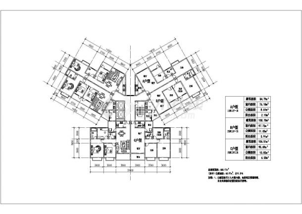 锦州市建业路胜利小区住宅楼标准层平面设计CAD设计图（共12张）-图一