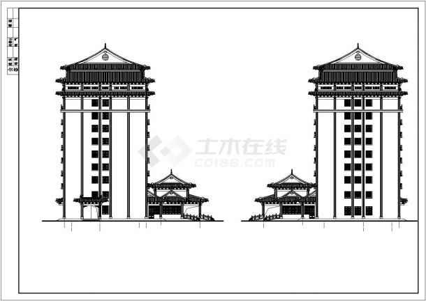 杭州某商业街1万平米11层传统古典风格接待中心建筑设计CAD图纸-图二