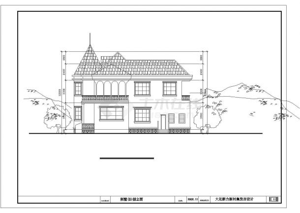 某现代新型村镇小康别墅建筑方案设计施工CAD图纸（含效果图）-图一