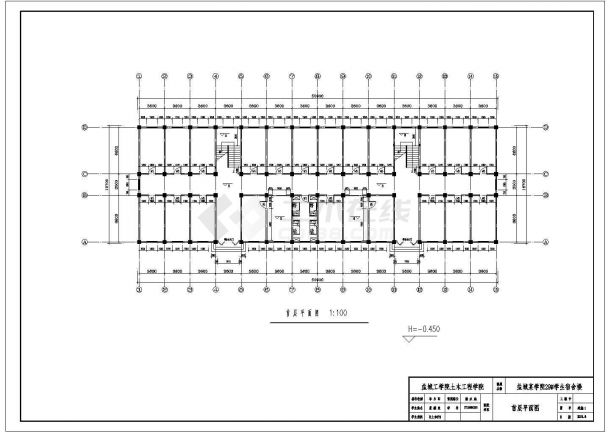 4898平方米6层盐城学院学生宿舍楼设计建施结施cad图纸-图一