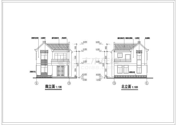 某农村住宅建筑cad方案平、立、剖面图（含效果图）-图一