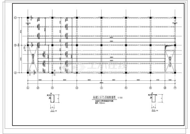 48x17.5m 框架结构开间6m厂房结施图（标注详细）-图一