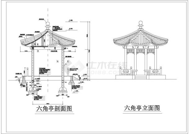 砼六角亭建筑设计图（长6.3米 宽5.464米）-图二