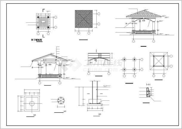 正方形四角凉亭建筑图（长宽均为3米）-图一