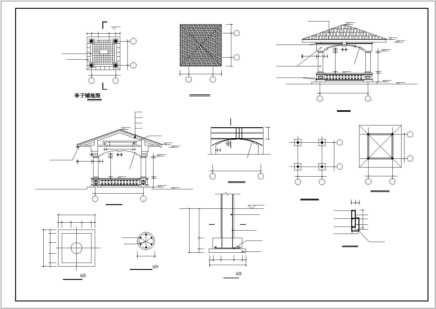正方形四角凉亭建筑图（长宽均为3米）