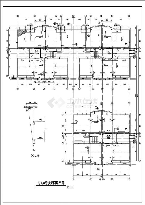 济南市锦绣泉城小区8层住宅楼全套平面设计CAD设计图（含天面层）-图一