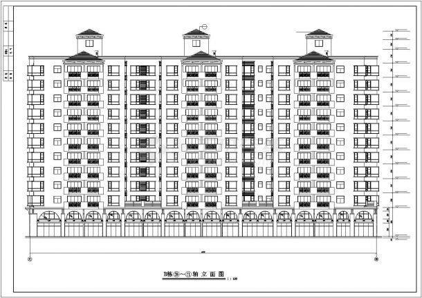 衢州市龙山花园小区11+1层框架结构住宅楼建筑设计CAD图纸（底层商铺）-图二