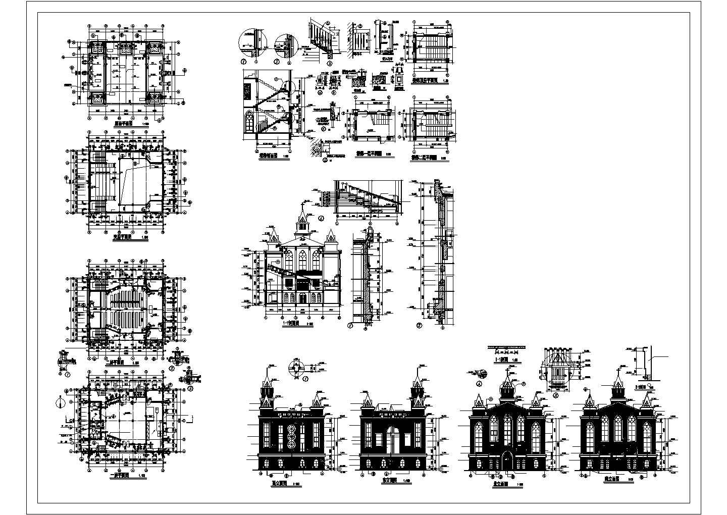 长18.84米 宽15.98米 2+1夹层教堂建筑施工图【平立剖 楼梯 节点大样】